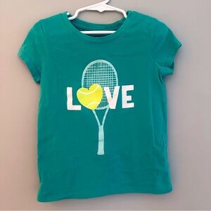 Girls Tennis Shirt Teal Racket Ball XS 4 5